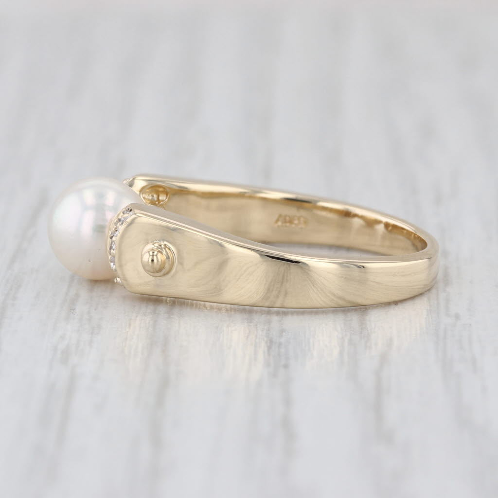 7.1mm Cultured Pearl Diamond Ring 14k Yellow Gold Size 7.25