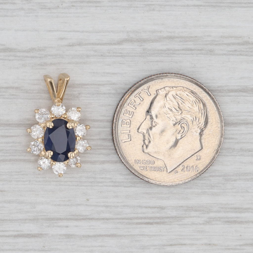 Light Gray 1.30ctw Blue Sapphire Diamond Halo Pendant 14k Yellow Gold Small Drop