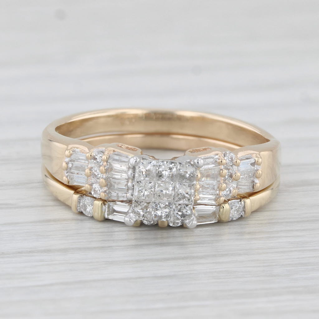 Light Gray 0.51ctw Engagement Ring Wedding Band Bridal Set 14k Yellow Gold Size 8.75