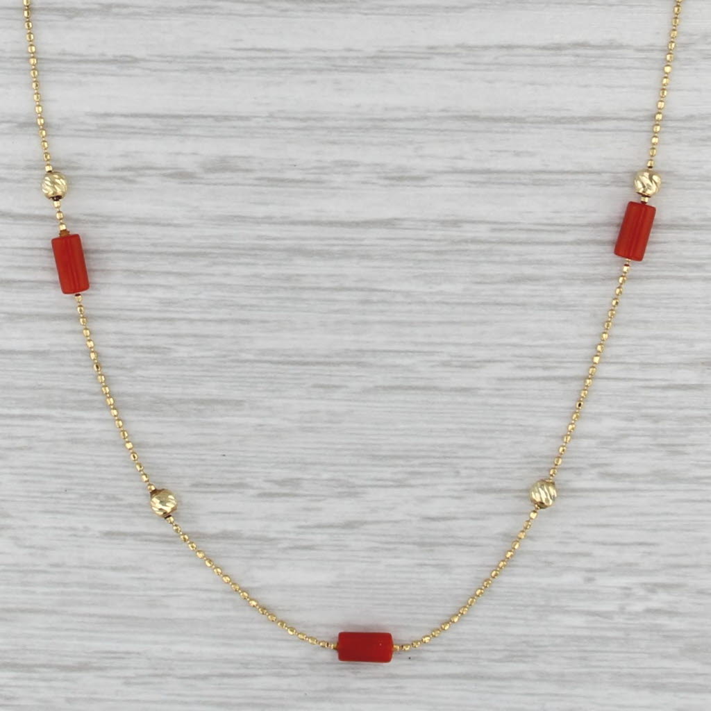 Noble Coral Bead Necklace 14k Yellow Gold 17"