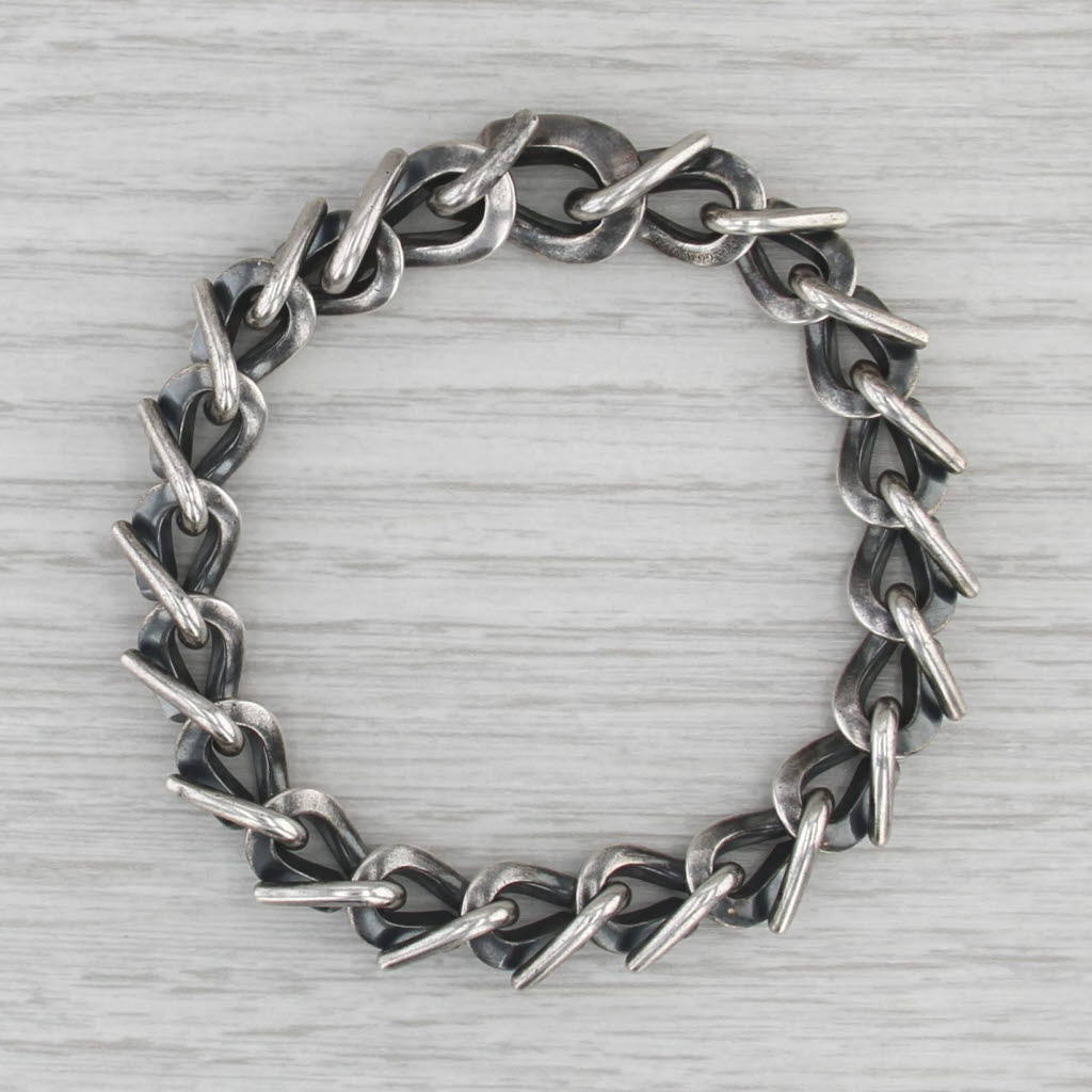 Tiffany Forged Medium Link Blackened Silver Bracelet Sterling 6.75" 10mm