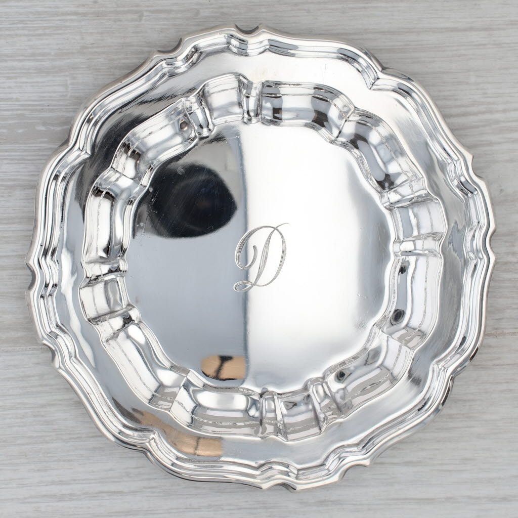 Gray Small Tiffany Plate Sterling Silver Engraved Initial "D" Scalloped Border 5"
