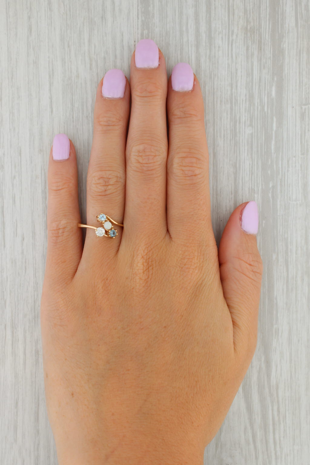 Gray Opal Diamond Aquamarine Cluster Ring 14k Yellow Gold Size 7.5