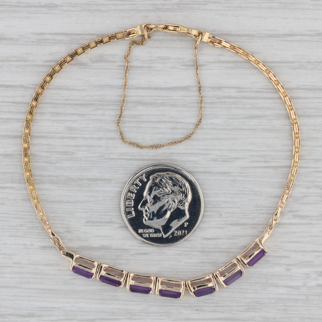 Gray 1.90ctw Amethyst Bracelet 14k Yellow Gold 7" Box Chain Safety Chain