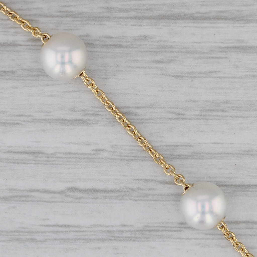 Gray Mikimoto Cultured Pearl Station Bracelet w/ Pouch 18k Yellow Gold 8" Cable Chain