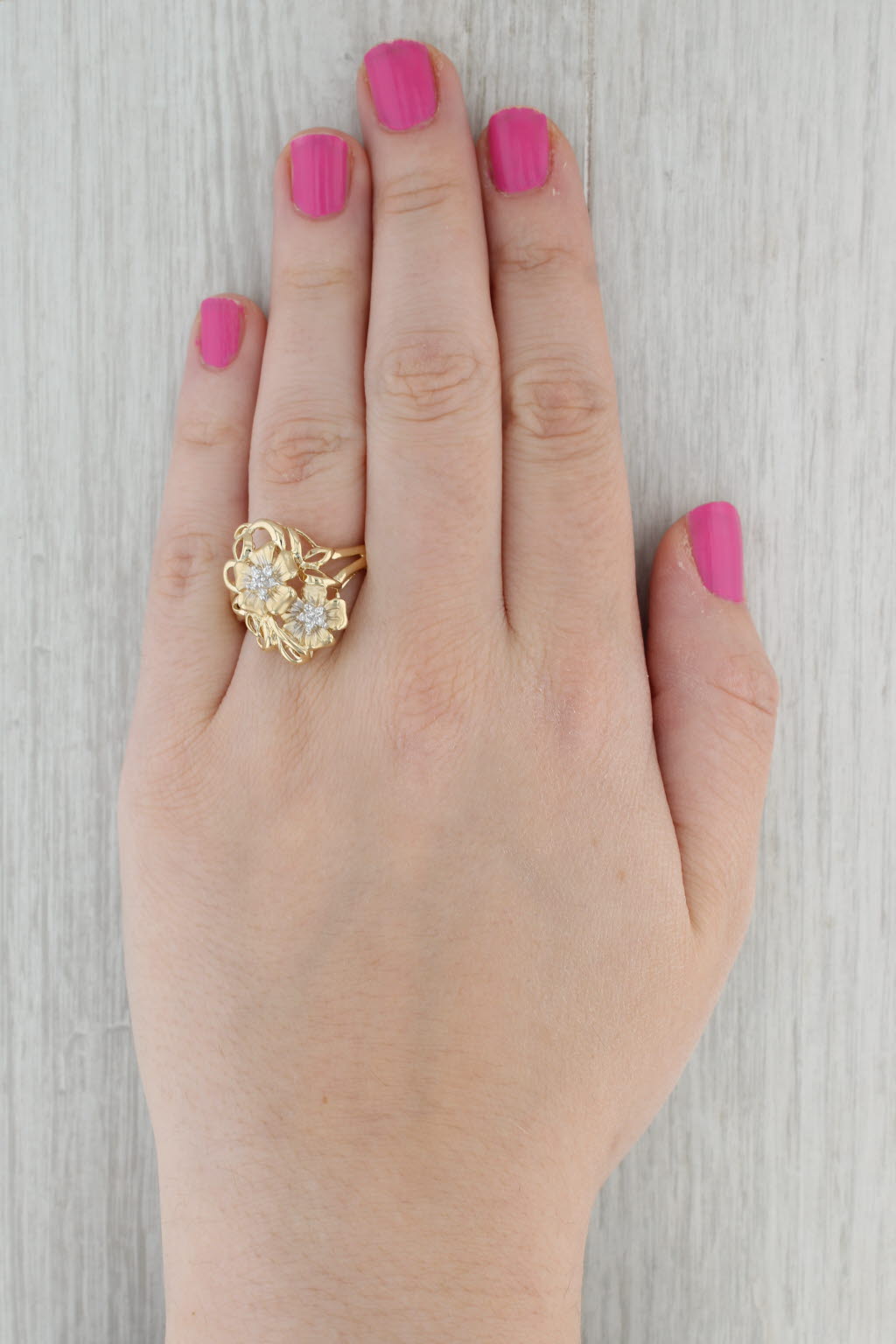 Gray Diamond Flower Ring 14k Yellow Gold Size 10.25 Statement Floral