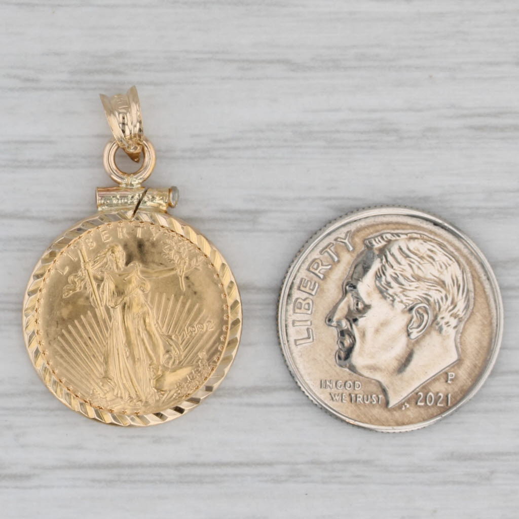 Gray 1992 1/10ozt 5 Dollar American Eagle Liberty Coin Pendant 14k 22k Yellow Gold