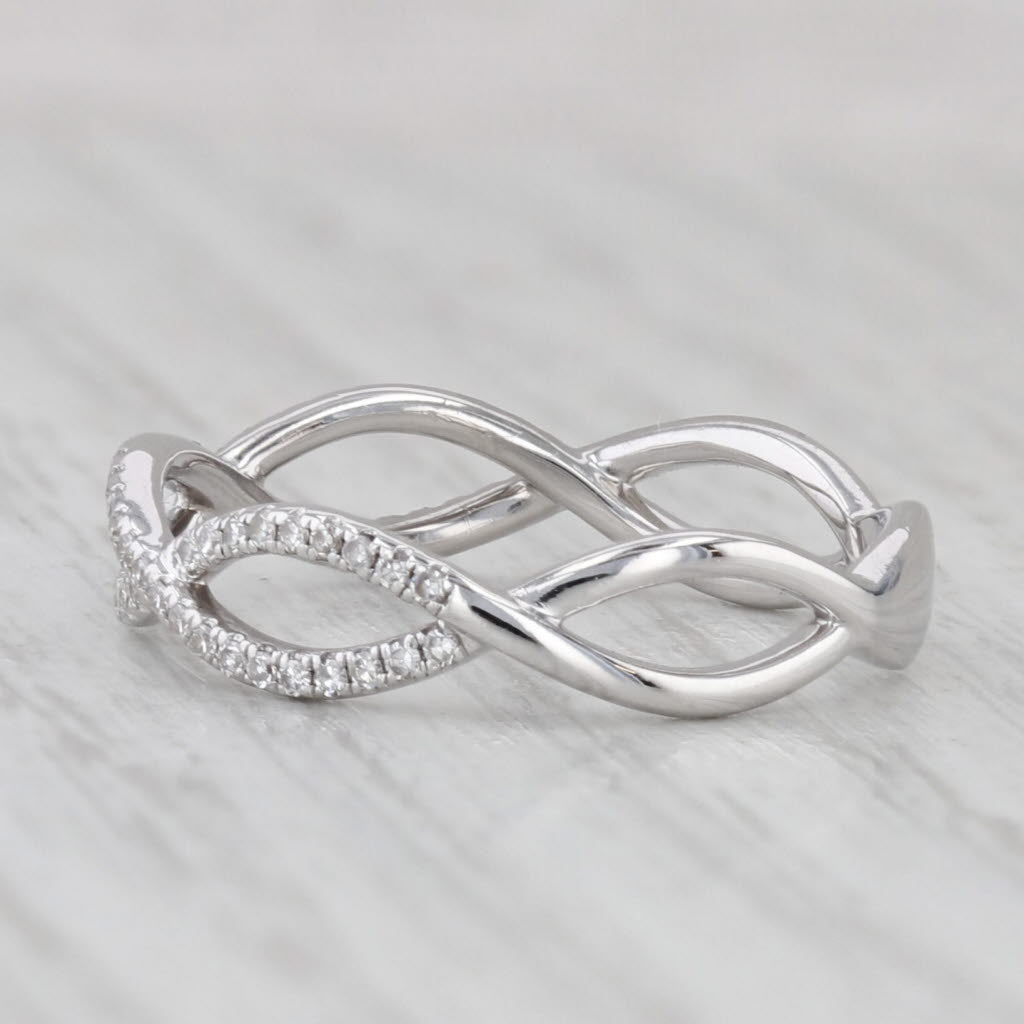 Gray 0.13ctw Diamond Woven Band 14k White Gold Size 6.25-6.5 Stackable Wedding Ring