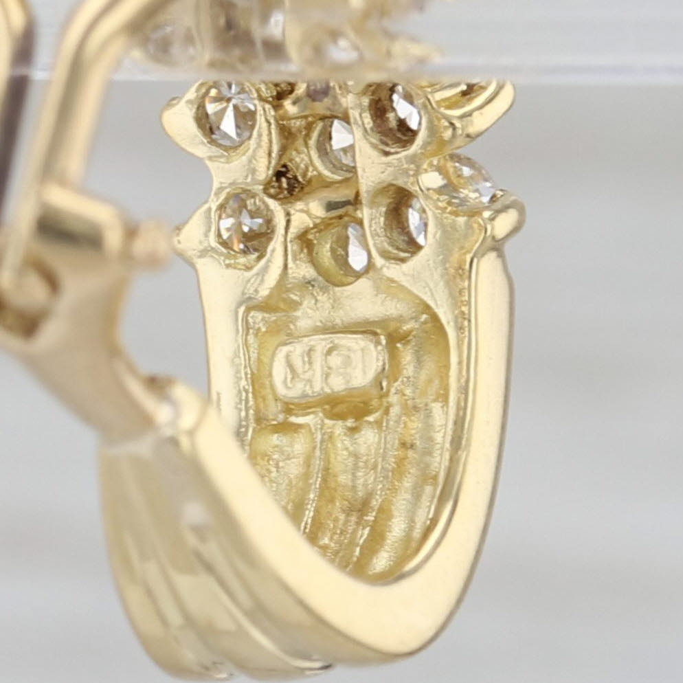 1.64ctw Diamond Cluster J-Hook Earrings 18k Yellow Gold Drops Omega Backs