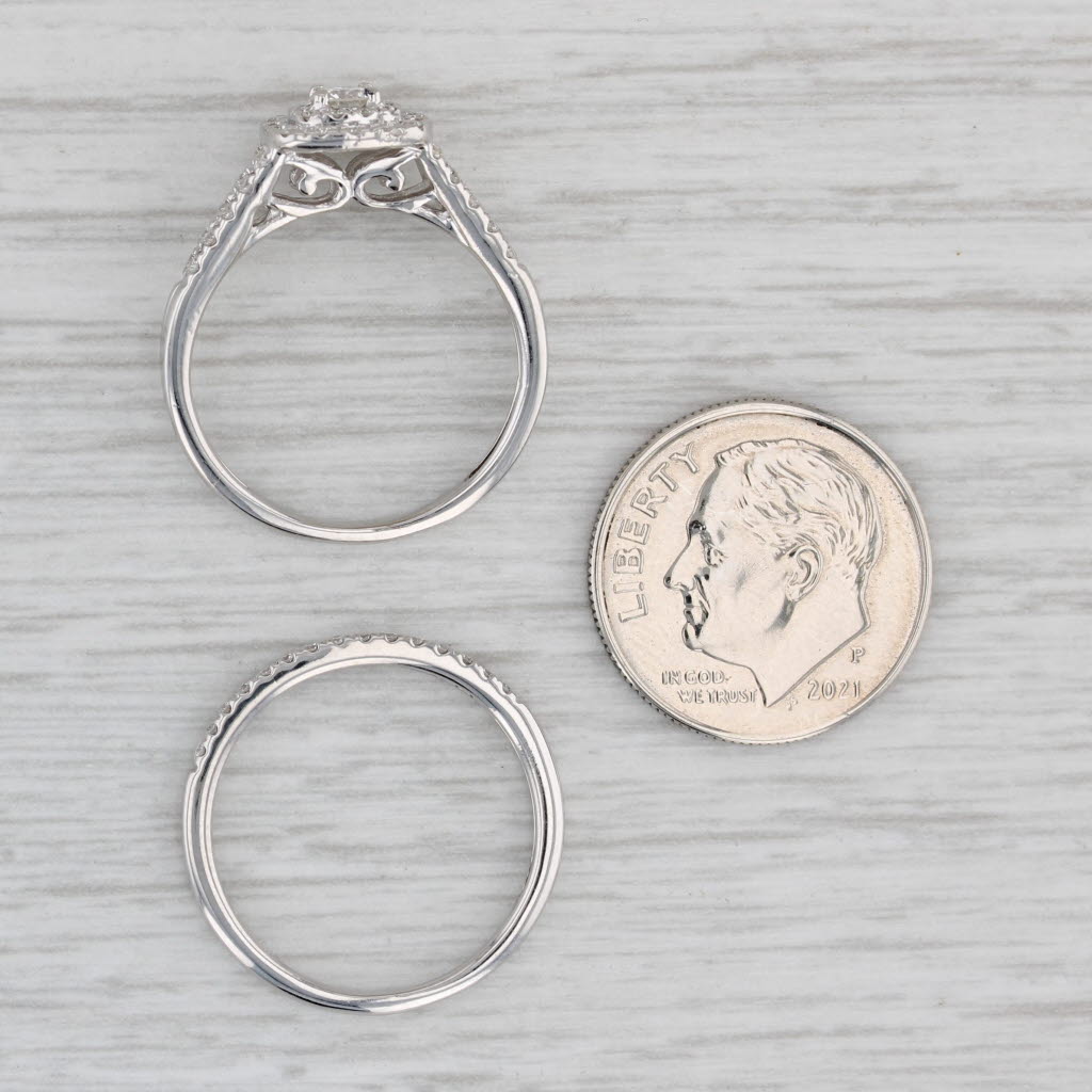 Gray 0.44ctw Round Diamond Halo Engagement Ring Wedding Band Bridal Set 14k Gold Sz 6