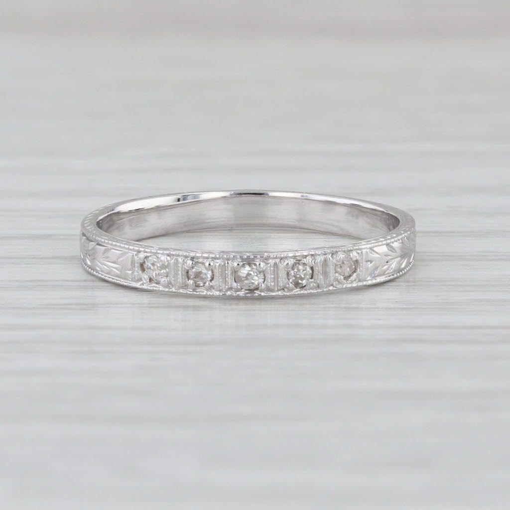Diamond Art Deco Wheat Wedding Band 18k White Gold Size 6.75 Stackable Ring