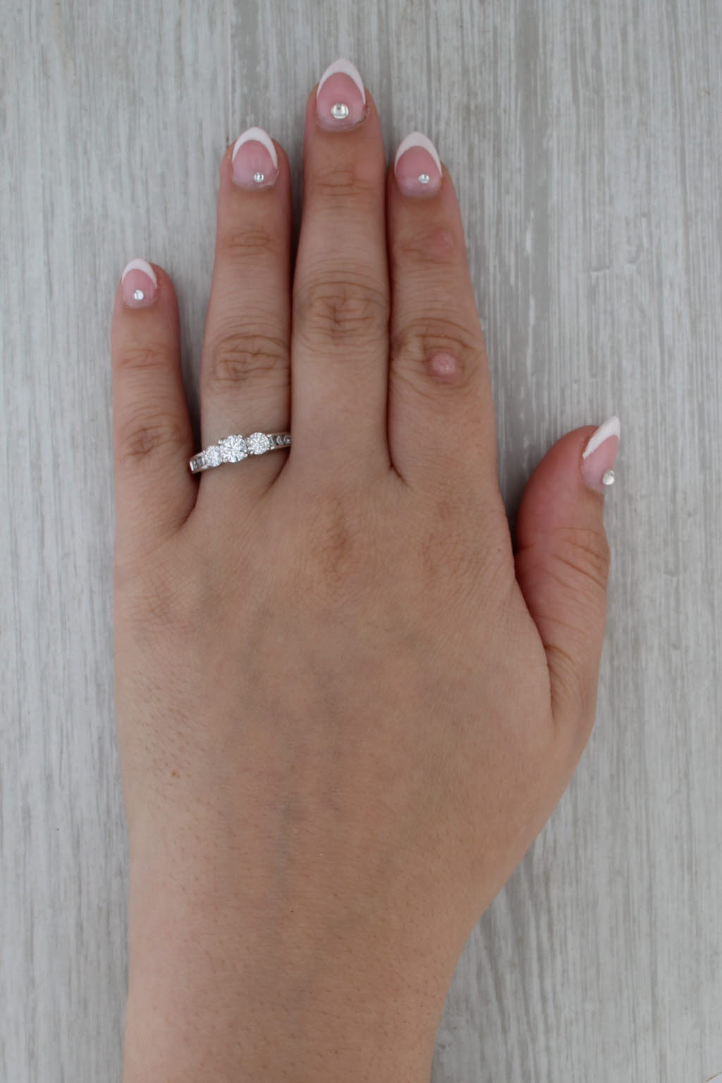 1.05ctw Round Diamond 3-Stone Engagement Ring 14k White Gold Size 9