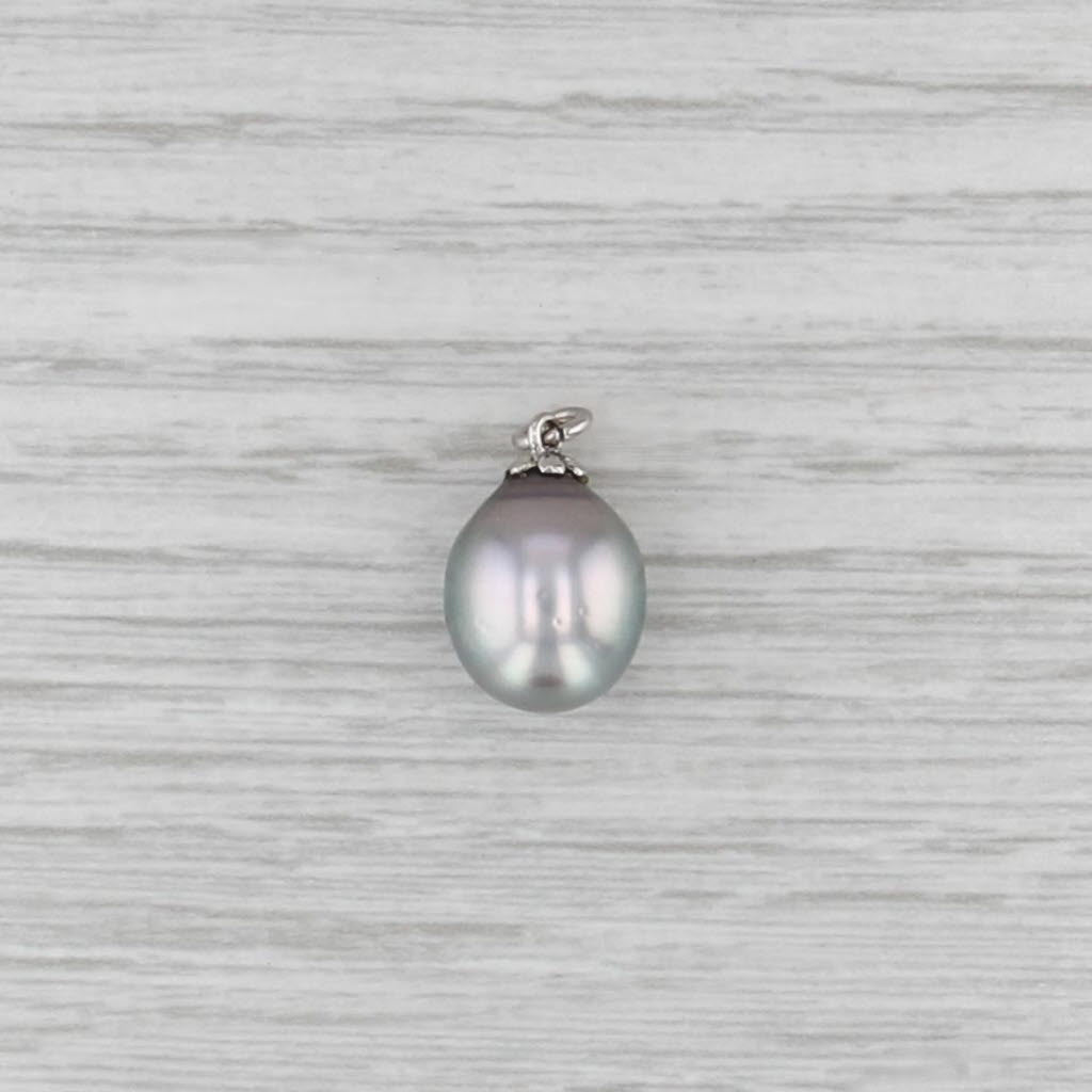 Gray Cultured Saltwater Pearl Teardrop Pendant 14k White Gold Solitaire Charm