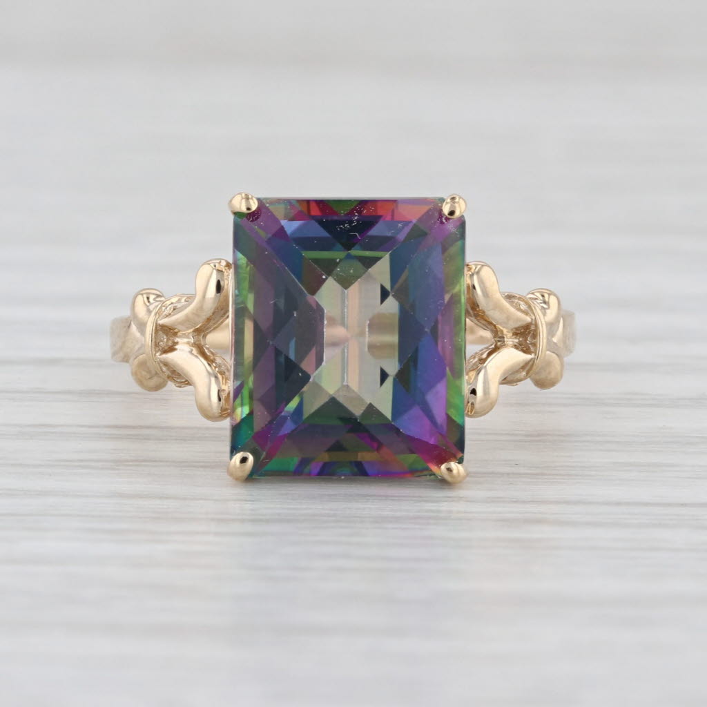 9.35ct Purple Green Mystic Topaz Solitaire Ring 14k Yellow Gold Size 8