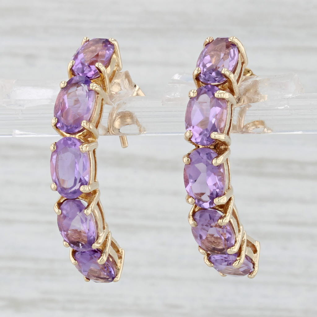 Light Gray 4.30ctw Amethyst Half Hoop Earrings 10k Yellow Gold Journey Drops
