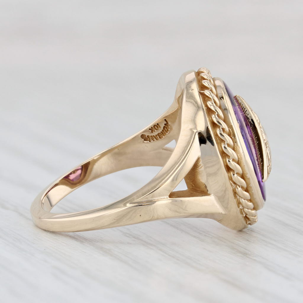 Light Gray Job's Daughters Signet Ring Lab Created Purple Sapphire 10k Gold Size 6.75