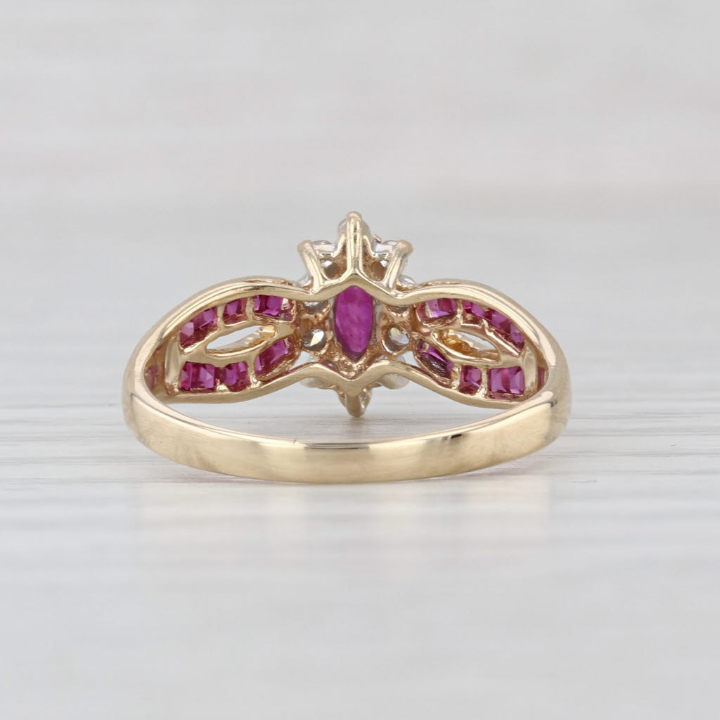1.10ctw Marquise Ruby Diamond Halo Ring 14k Yellow Gold Size 7