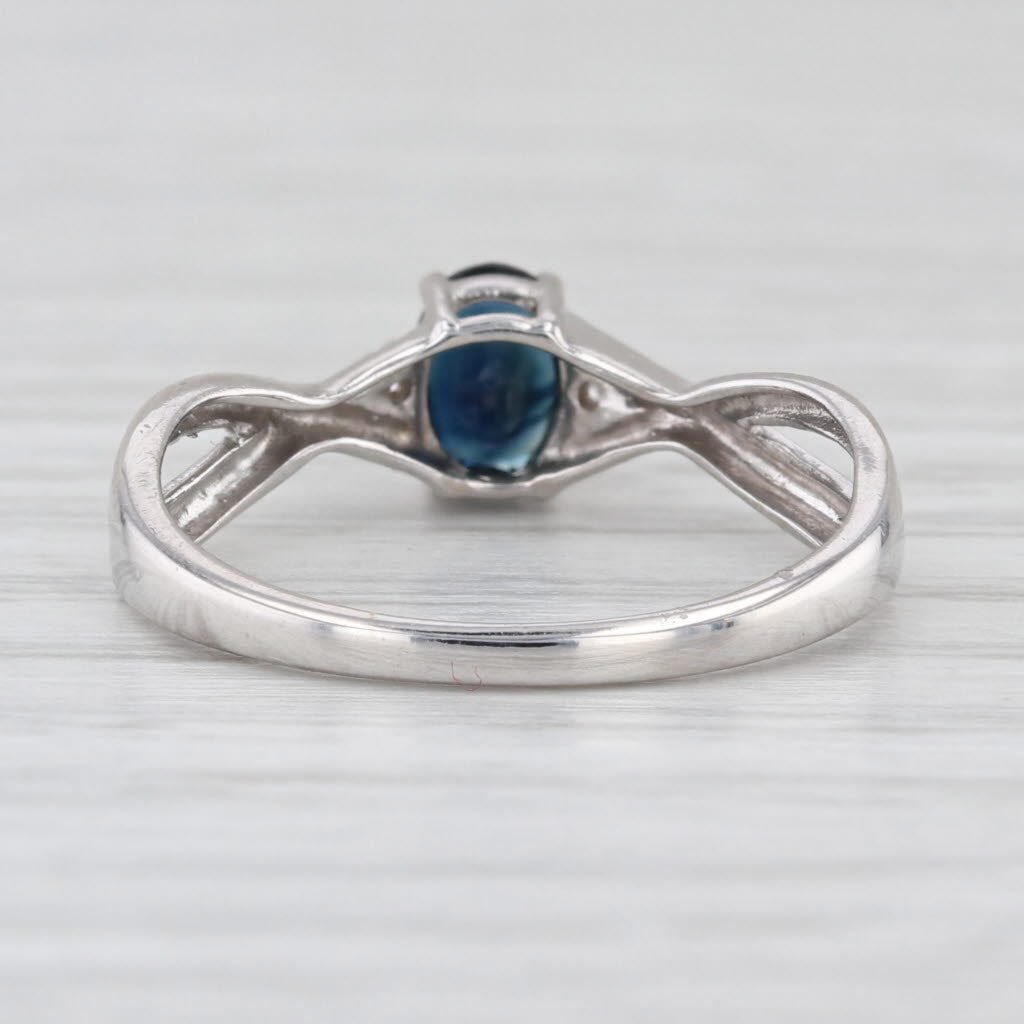 0.53ctw Oval Blue Sapphire Diamond Ring 10k White Gold Size 6