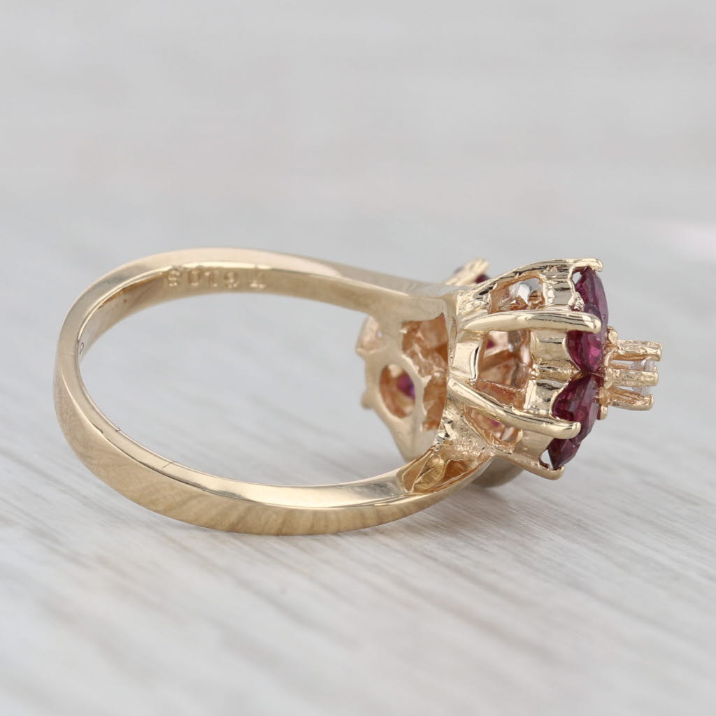 Gray 2.18ctw Ruby Diamond Flower Bypass Ring 14k Yellow Gold Size 6.25