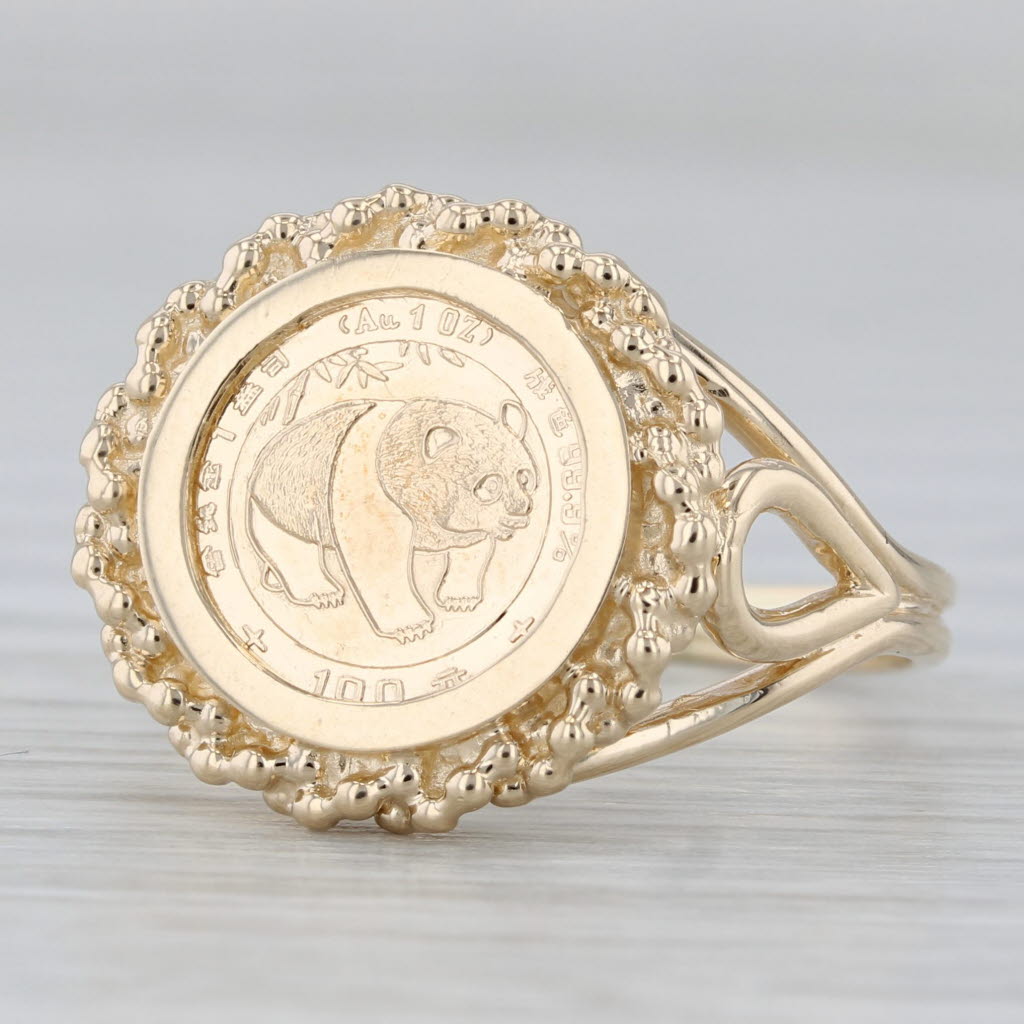 Gray 1988 Chinese Panda Coin Copy Signet Ring 10k Yellow Gold Size 9