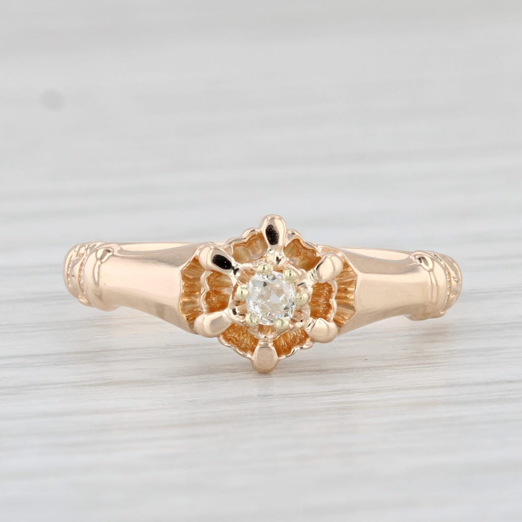 Light Gray Antique Old Mine Cut Solitaire Diamond Ring 14k Yellow Gold Size 6 Engagement