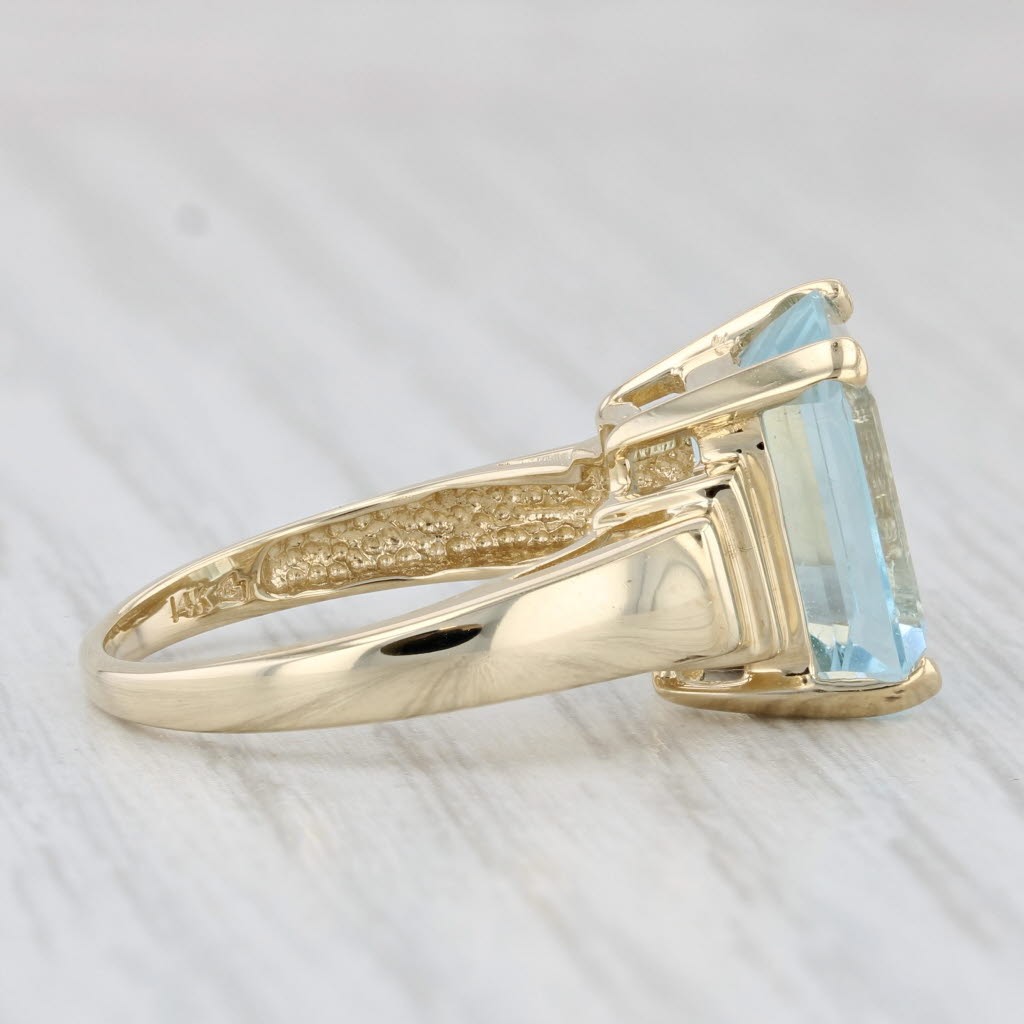 Light Gray 5.25ct Aquamarine Ring 14k Yellow Gold Size 6.75 Emerald Cut Solitaire
