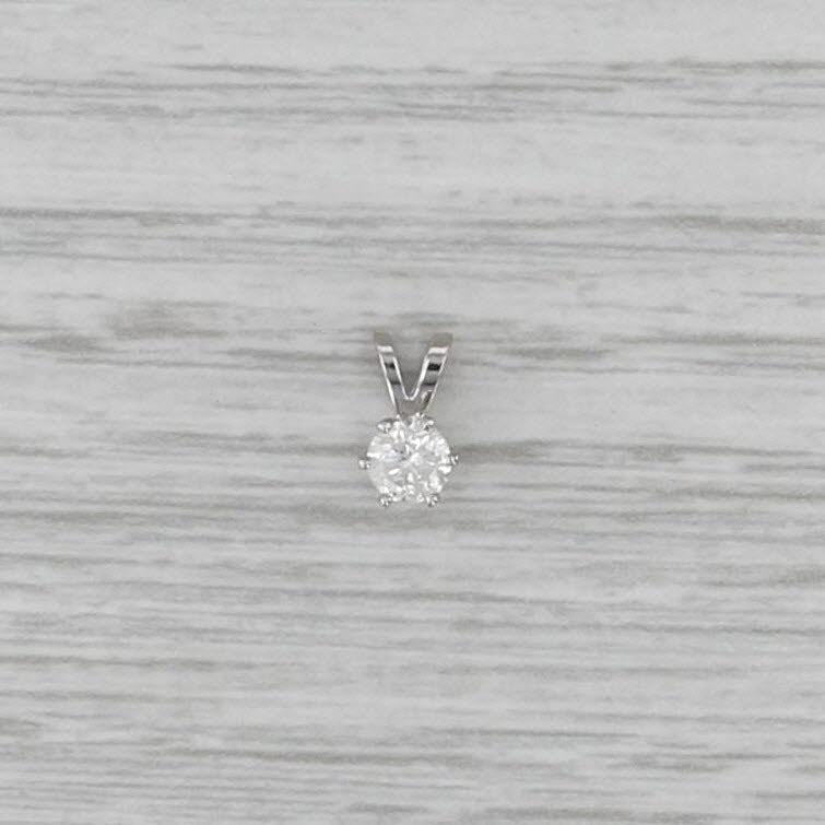 New 0.30ct Diamond Solitaire Pendant 14k White Gold 6 Prong Small Round Drop