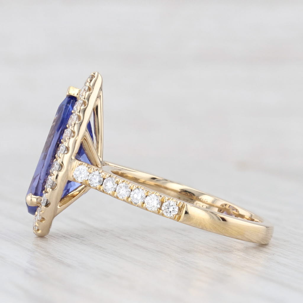 Light Gray 5.34ctw Pear Tanzanite Diamond Halo Ring 14k Gold Size 6.5 Teardrop Engagement