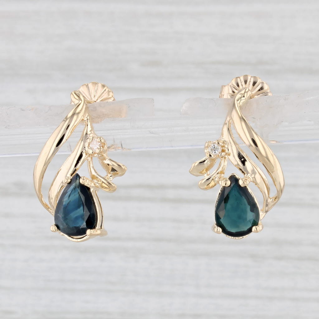 Light Gray 1.80ctw Blue Sapphire Diamond Teardrop Earrings 14k Yellow Gold Pierced Studs