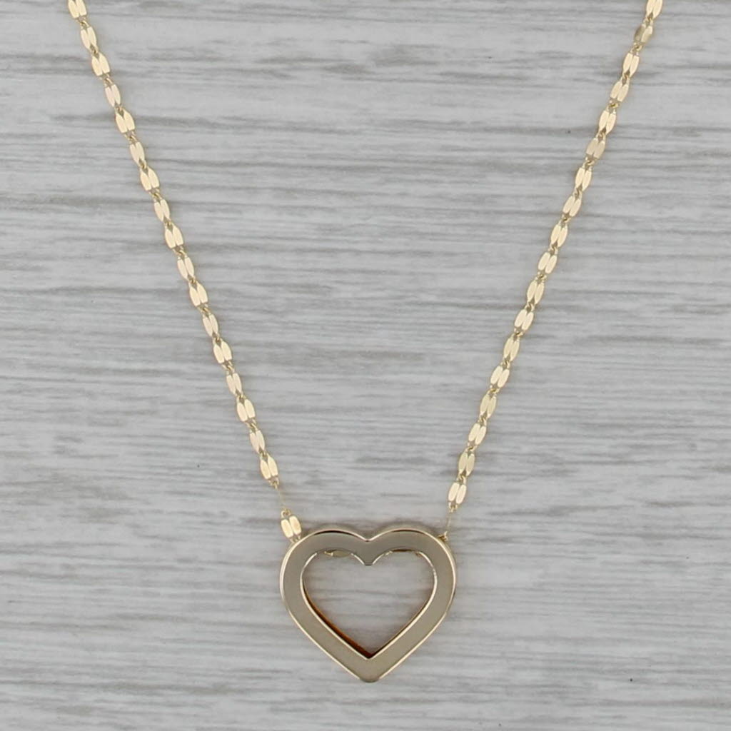 Open Heart Pendant Necklace 14k Yellow Gold 18" Mirror Chain