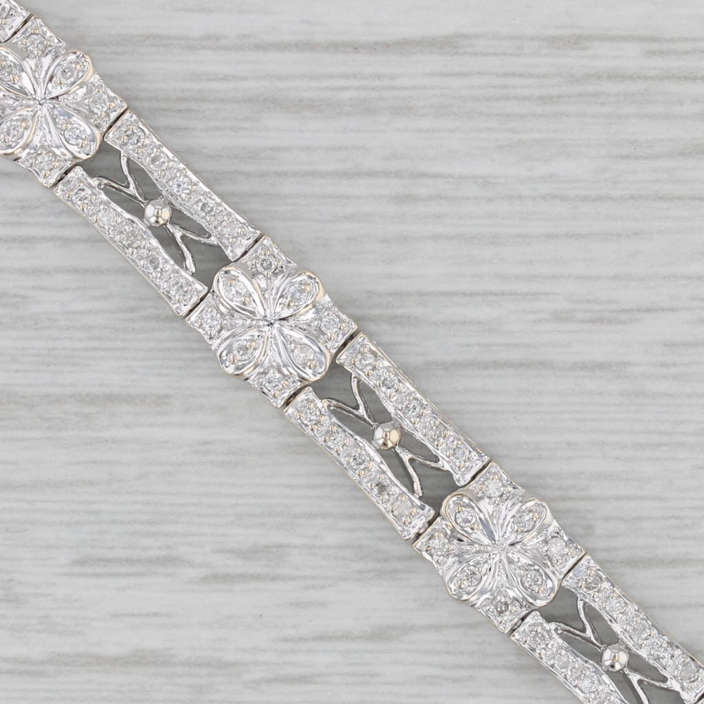 Gray 1ctw Diamond Flower Bracelet 18k White Gold 7.5” 7.6mm