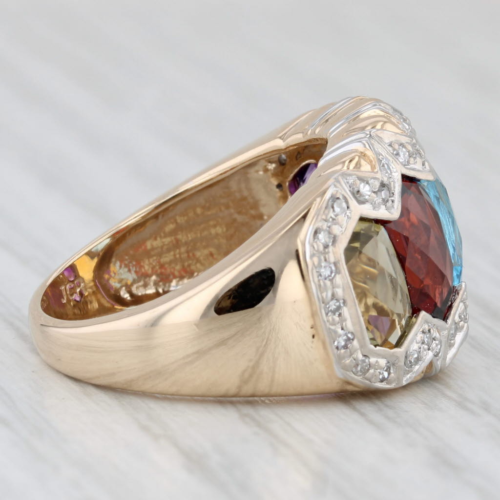 Light Gray 5.25ctw Gemstone Diamond Ring 14k Gold Size 7 Amethyst Topaz Garnet Quartz