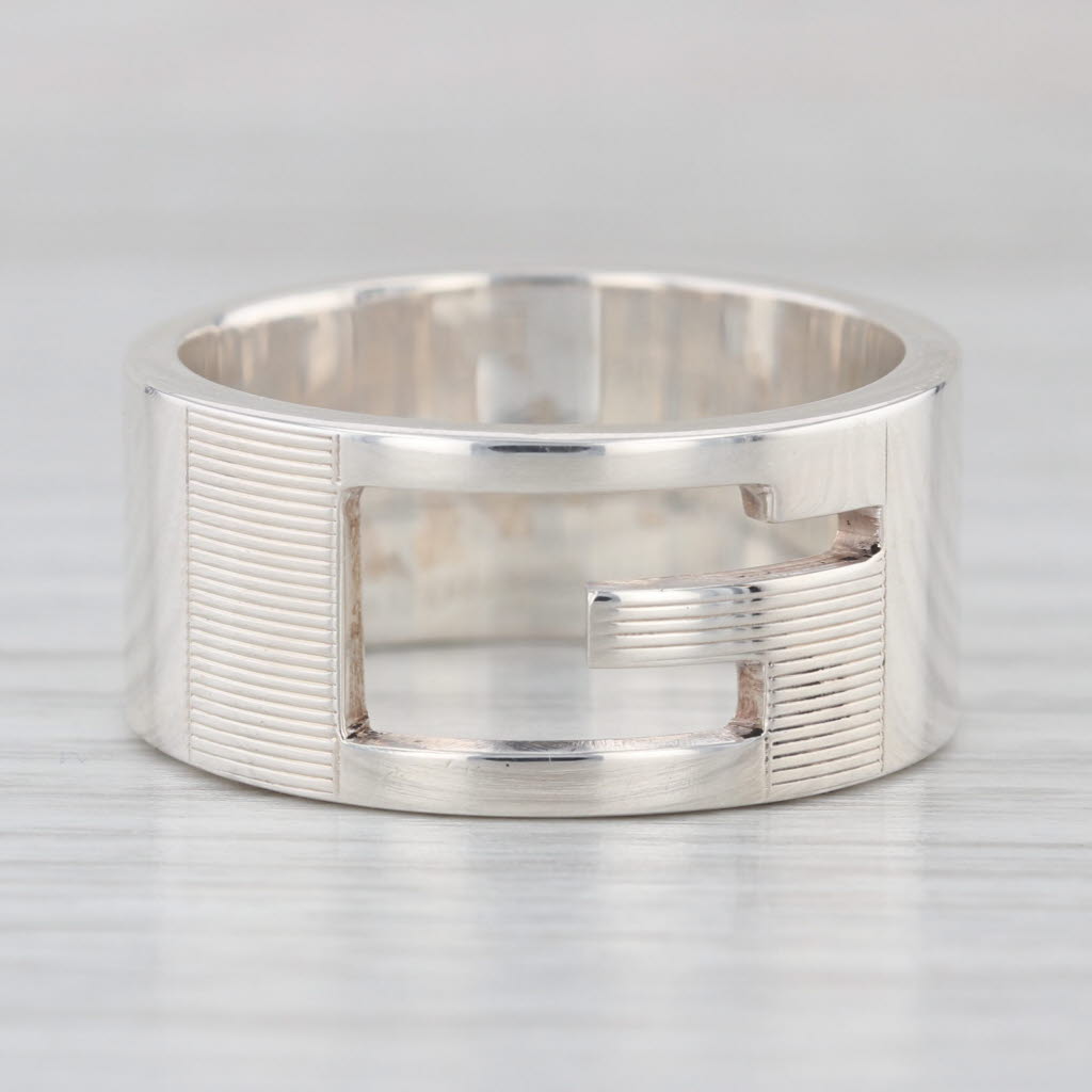 Gucci G Cutout Ring Sterling Silver Size 11.5 Wide Band