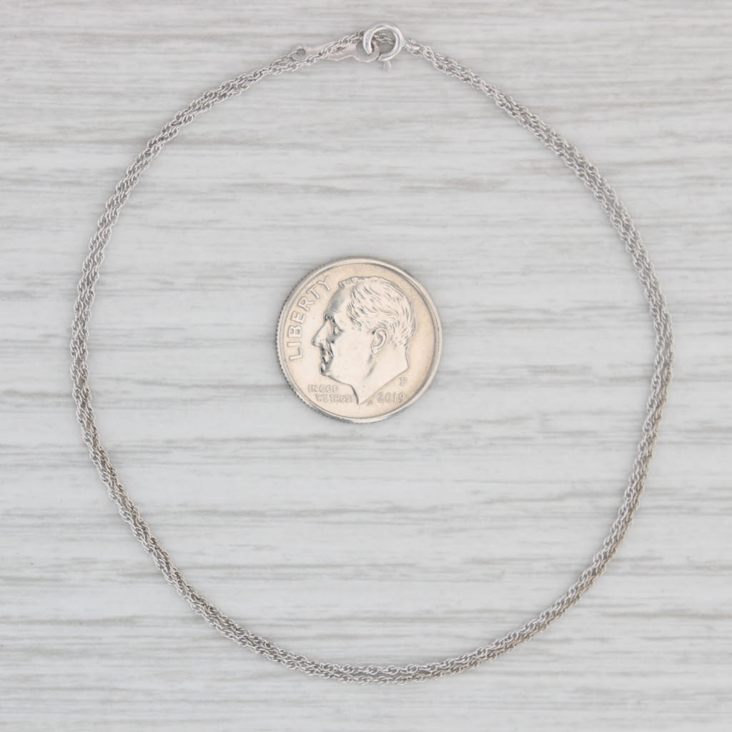 Light Gray Fine Rope Chain Necklace 14k White Gold 16" 1mm