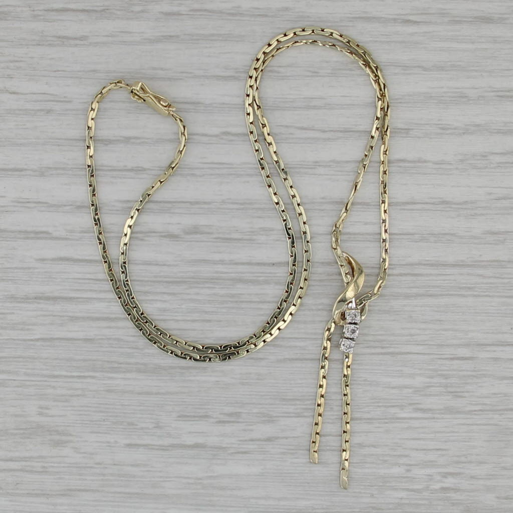 Diamond 3-Stone Lariat Necklace 14k Yellow Gold 16.25" C-Link Chain