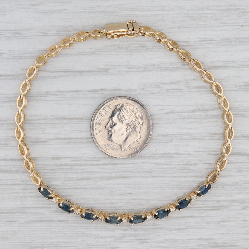 Gray 1.67ctw Blue Sapphire Diamond Bracelet 14k Yellow Gold 6.75" 2.8mm