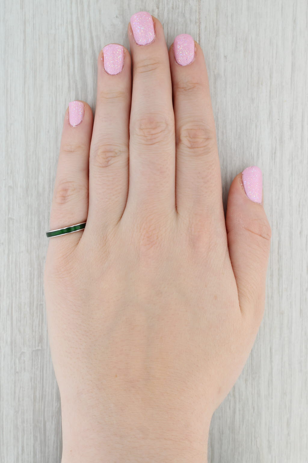 Gray Hidalgo Green Enamel Ring 18k White Gold Size 6.5 Stackable Band