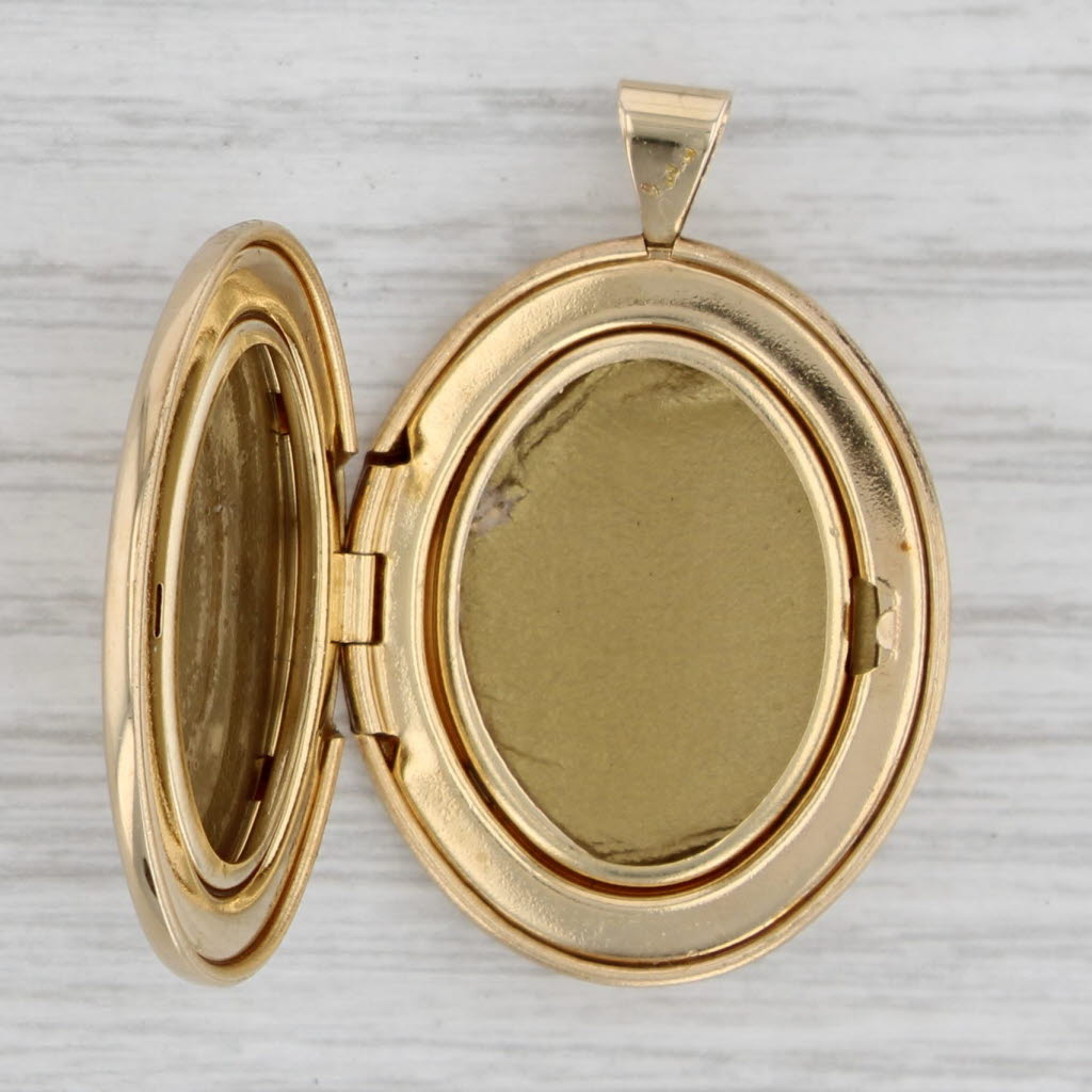 Gray Vintage Oval Locket Pendant 14k Yellow White Gold Engravable Picture Holder