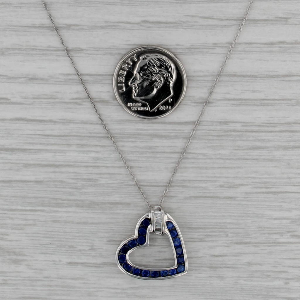 1.02ctw Blue Lab Created Sapphire Diamond Heart Pendant Necklace 10k Gold 18"