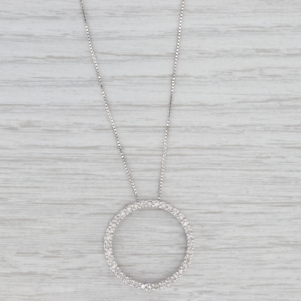 Light Gray 0.33ctw Diamond Eternity Circle Pendant Necklace 14k White Gold 18.75" Box Chain