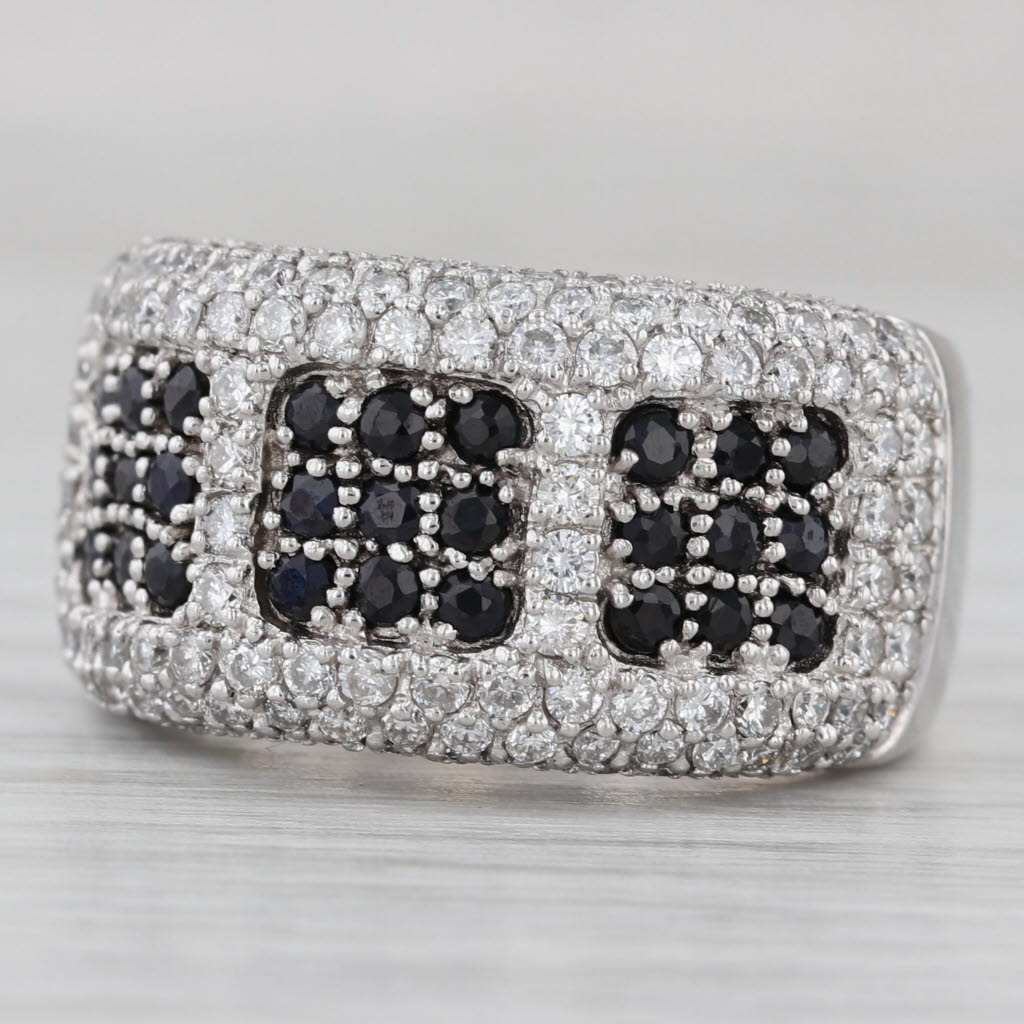 Gray 2.30ctw Pave Diamond Sapphire Cluster Ring 18k White Gold Size 8.5