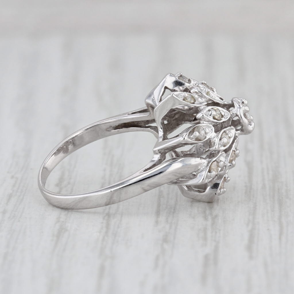 Vintage 0.29ctw Diamond Flower Cluster Ring 14k White Gold Size 6.5