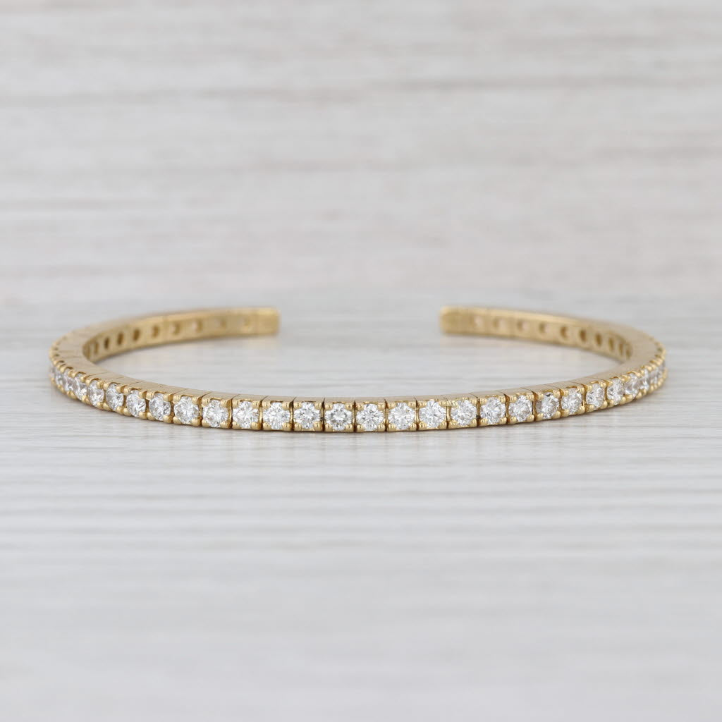 3.60ctw Diamond Cuff Bracelet 18k Yellow Gold 6.25" 3mm Flexible Band