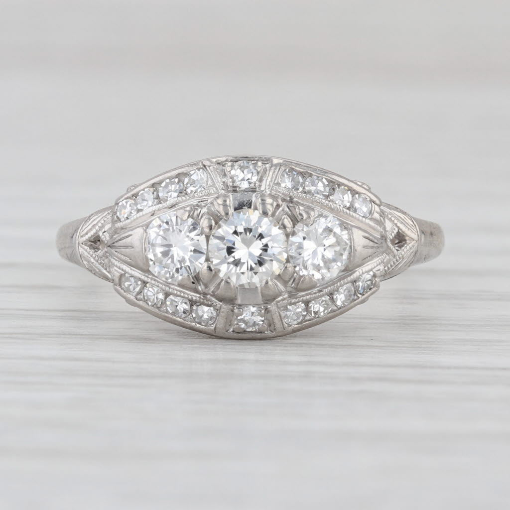 0.67ctw Diamond Art Deco Ring Platinum Size 8.5 Vintage 3-Stone