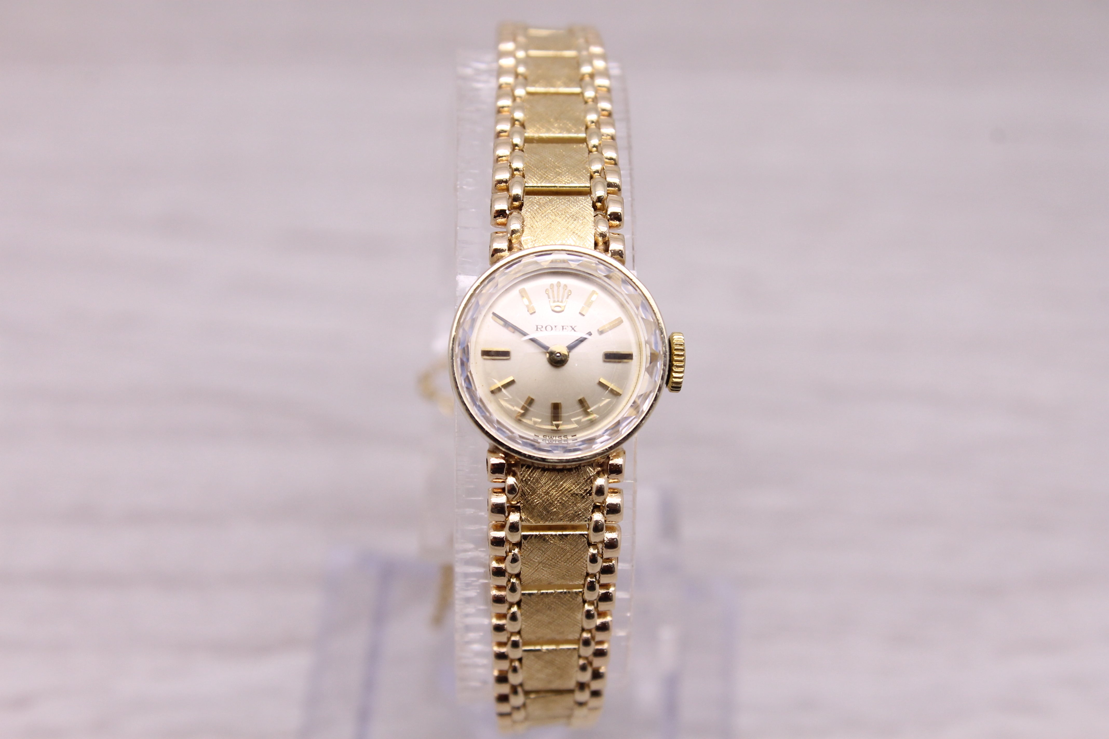 Gray Vintage c.1960 Rolex 14k Yellow Gold Ladies Cocktail Bracelet Watch - Serviced -