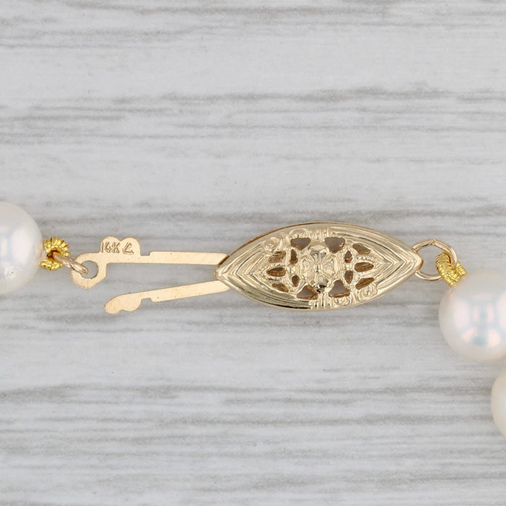 Gray Cultured Pearl Bead Strand Bracelet 14k Gold Floral Clasp 7"