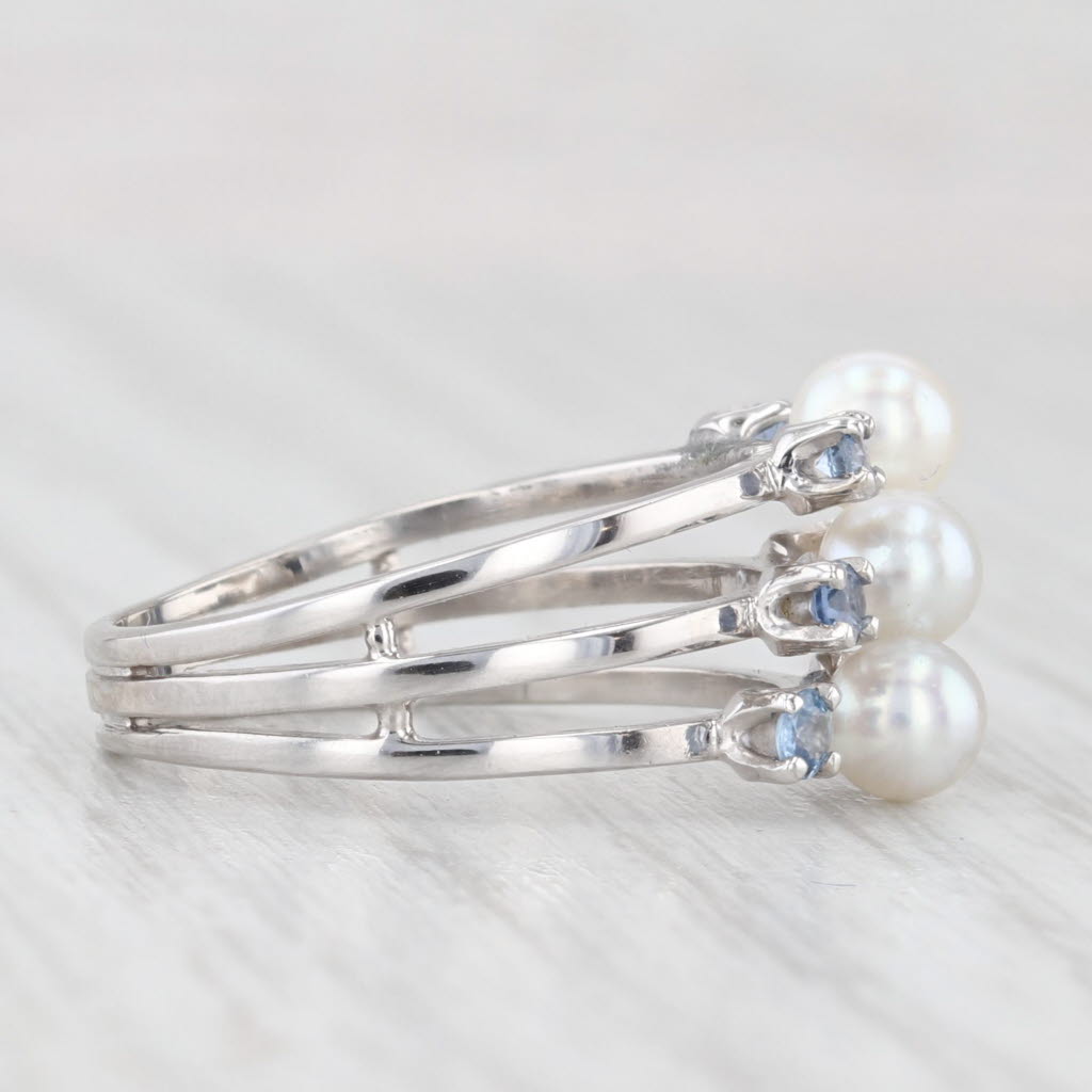 Light Gray Cultured Pearl 0.30ctw Blue Sapphire Multiband Ring 14k White Gold Size 5.75