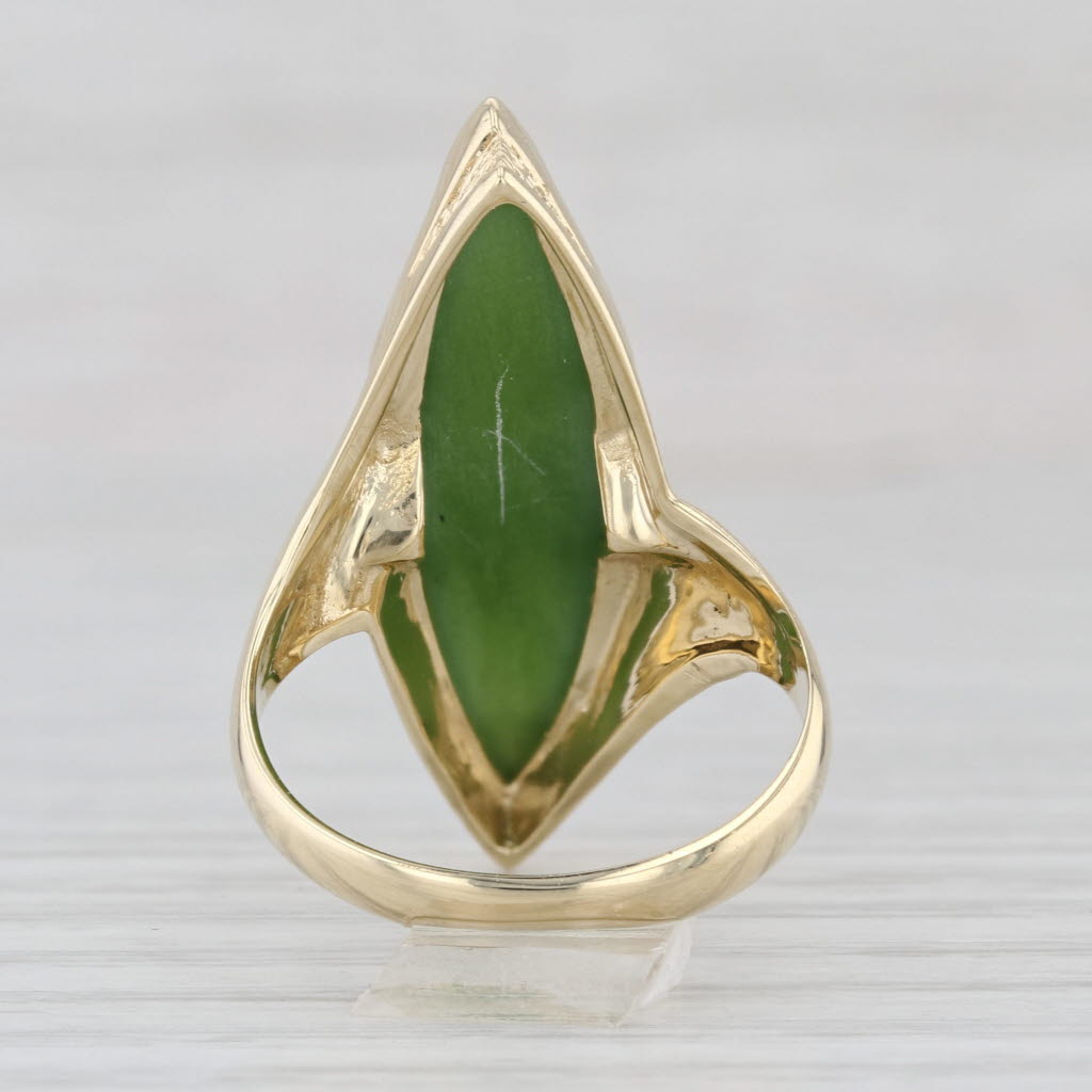 Vintage Green Nephrite Jade Navette Cabochon Ring 14k Yellow Gold Size 6.75