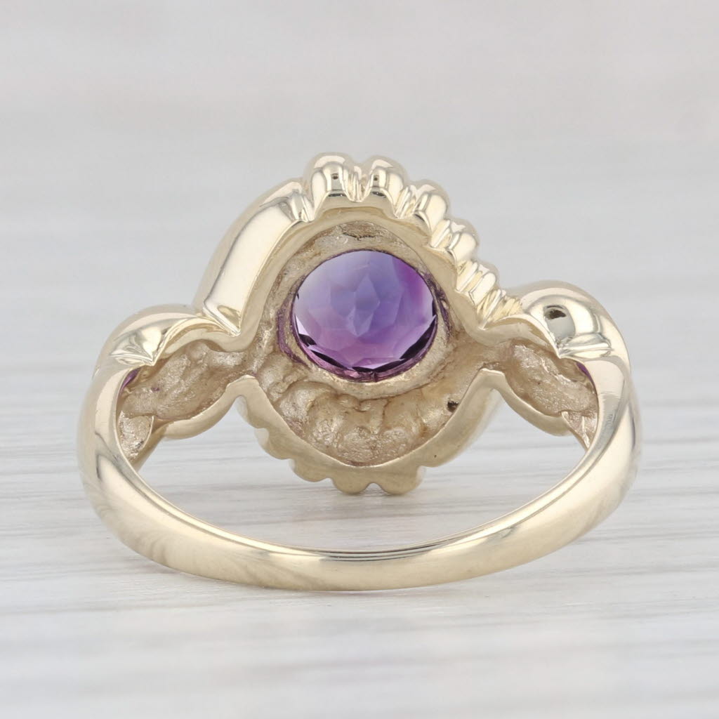 Light Gray 0.90ct Round Amethyst Solitaire Ring 10k Yellow Gold Size 6.25 Diamond Accents