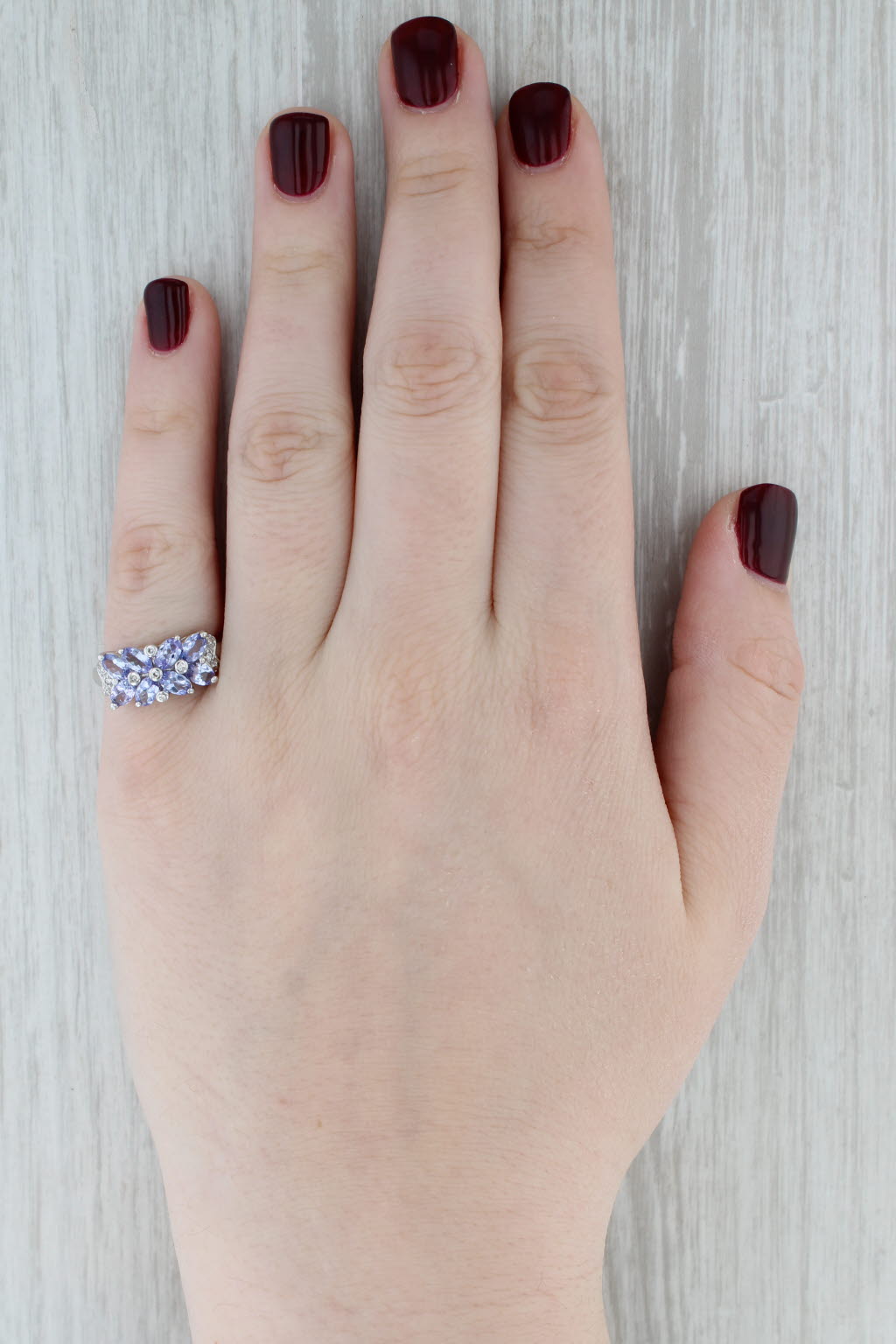 Gray 2.02ctw Tanzanite Diamond Cluster Ring 10k White Gold Size 7